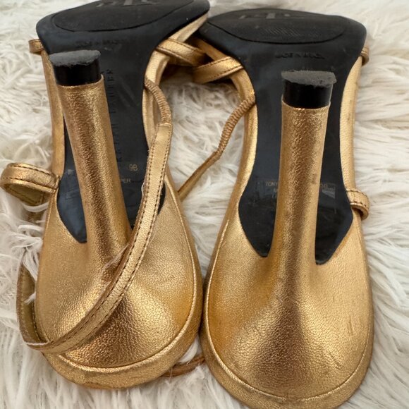 Ralph Lauren Gold Strappy Heels - Picture 7 of 9